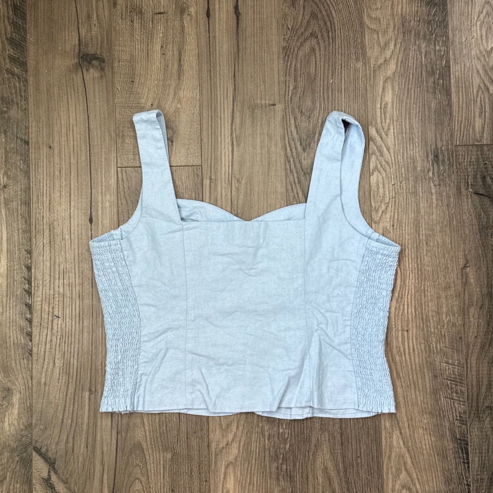 Old Navy Light Blue Smocked Button Front Cropped‎ Tank Top Women's Size L